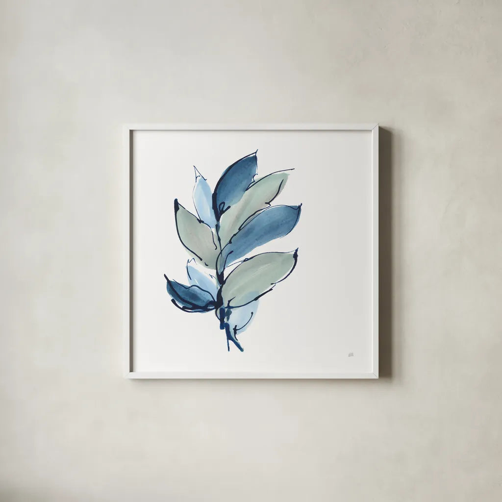Luxe Leaf III by Chris Paschke. Shown in a crisp white glass frame for a clean and minimalist style. Available as an archival giclee rolled canvas, fine art paper, or poster print. SKU 84574a.