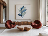 Luxe Leaf III by Chris Paschke. Shown as extra-large giant wall art in a modern living room. Available as an archival giclee rolled canvas, fine art paper, or poster print. SKU 84574a.