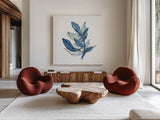 Luxe Leaf IV by Chris Paschke. Shown as extra-large giant wall art in a modern living room. Available as an archival giclee rolled canvas, fine art paper, or poster print. SKU 84575a.