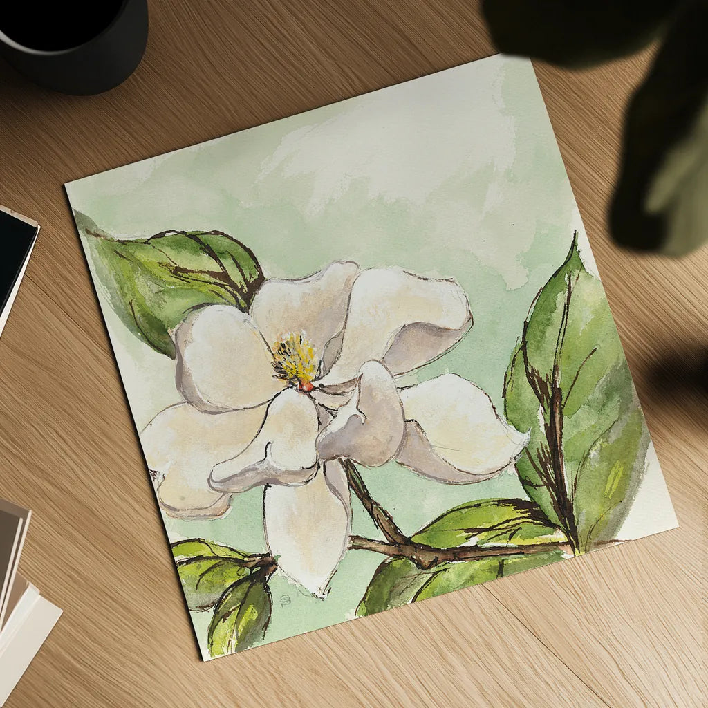 Magnolia I by Chris Paschke. Shown as a detailed flat fine art print, highlighting archival giclee quality. Available as an archival giclee rolled canvas, fine art paper, or poster print. SKU 39215a.