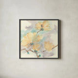 Magnolias in White II by Chris Paschke. Shown in a sleek black glass frame for a contemporary gallery look. Available as an archival giclee rolled canvas, fine art paper, or poster print. SKU 45477a.