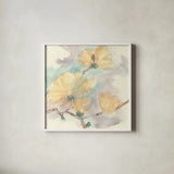 Magnolias in White II by Chris Paschke. Shown in a crisp white glass frame for a clean and minimalist style. Available as an archival giclee rolled canvas, fine art paper, or poster print. SKU 45477a.