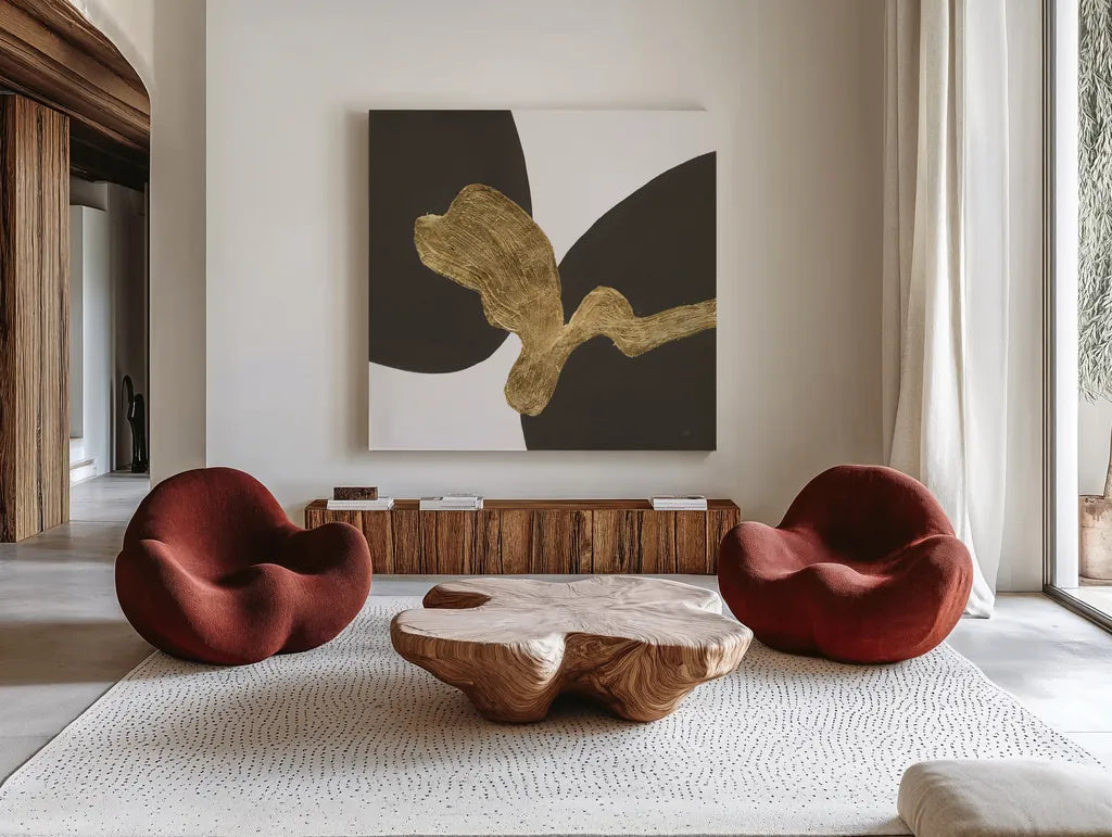 Makeover I by Chris Paschke. Shown as extra-large giant wall art in a modern living room. Available as an archival giclee rolled canvas, fine art paper, or poster print. SKU 94381a.