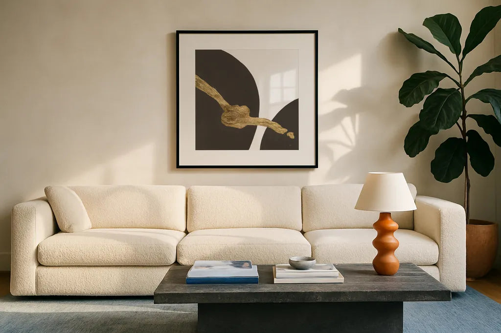 Makeover IV by Chris Paschke. Displayed in a glass frame with matte in a clean modern living room. Available as an archival giclee rolled canvas, fine art paper, or poster print. SKU 94384a.