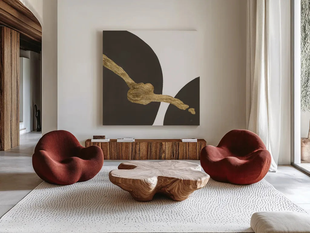 Makeover IV by Chris Paschke. Shown as extra-large giant wall art in a modern living room. Available as an archival giclee rolled canvas, fine art paper, or poster print. SKU 94384a.