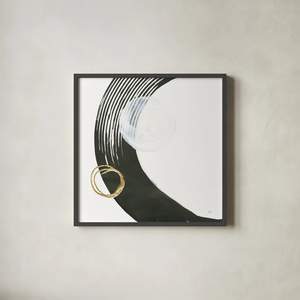Many Moons I by Chris Paschke. Shown in a sleek black glass frame for a contemporary gallery look. Available as an archival giclee rolled canvas, fine art paper, or poster print. SKU 82404a.