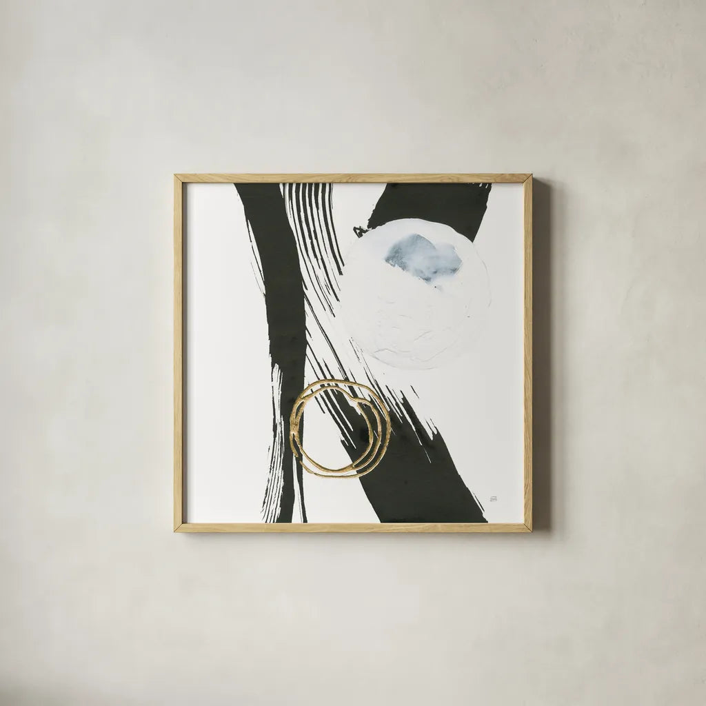 Many Moons II by Chris Paschke. Shown in a natural wood glass frame for a timeless modern aesthetic. Available as an archival giclee rolled canvas, fine art paper, or poster print. SKU 82405a.