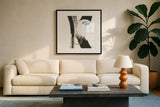 Many Moons II by Chris Paschke. Displayed in a glass frame with matte in a clean modern living room. Available as an archival giclee rolled canvas, fine art paper, or poster print. SKU 82405a.