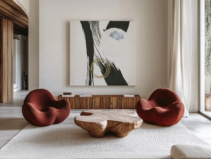 Many Moons II by Chris Paschke. Shown as extra-large giant wall art in a modern living room. Available as an archival giclee rolled canvas, fine art paper, or poster print. SKU 82405a.