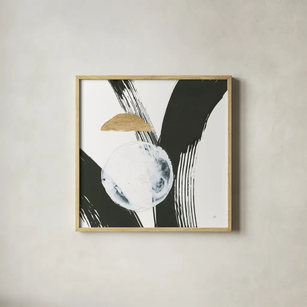 Many Moons III by Chris Paschke. Shown in a natural wood glass frame for a timeless modern aesthetic. Available as an archival giclee rolled canvas, fine art paper, or poster print. SKU 82406a.