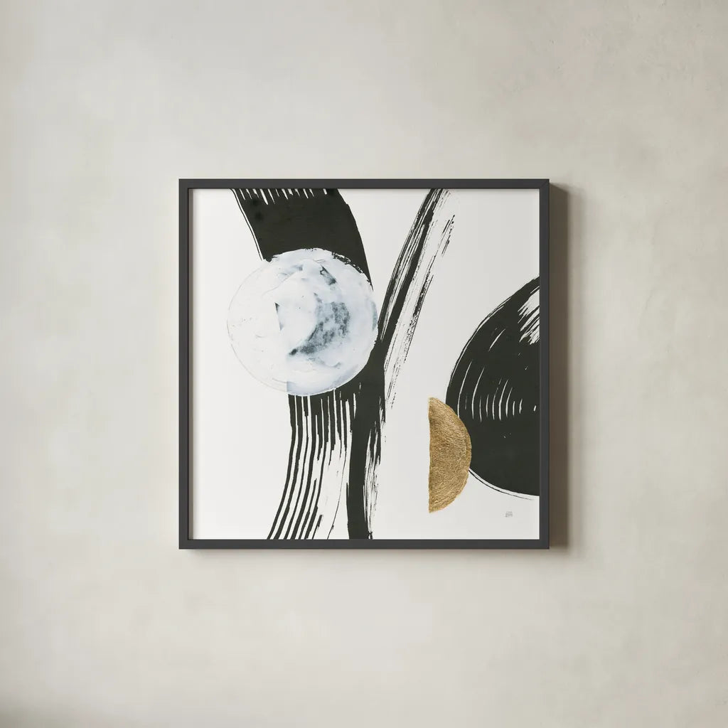 Many Moons IV by Chris Paschke. Shown in a sleek black glass frame for a contemporary gallery look. Available as an archival giclee rolled canvas, fine art paper, or poster print. SKU 82407a.