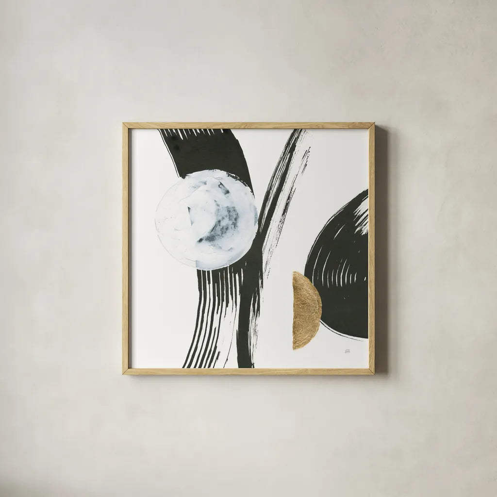 Many Moons IV by Chris Paschke. Shown in a natural wood glass frame for a timeless modern aesthetic. Available as an archival giclee rolled canvas, fine art paper, or poster print. SKU 82407a.