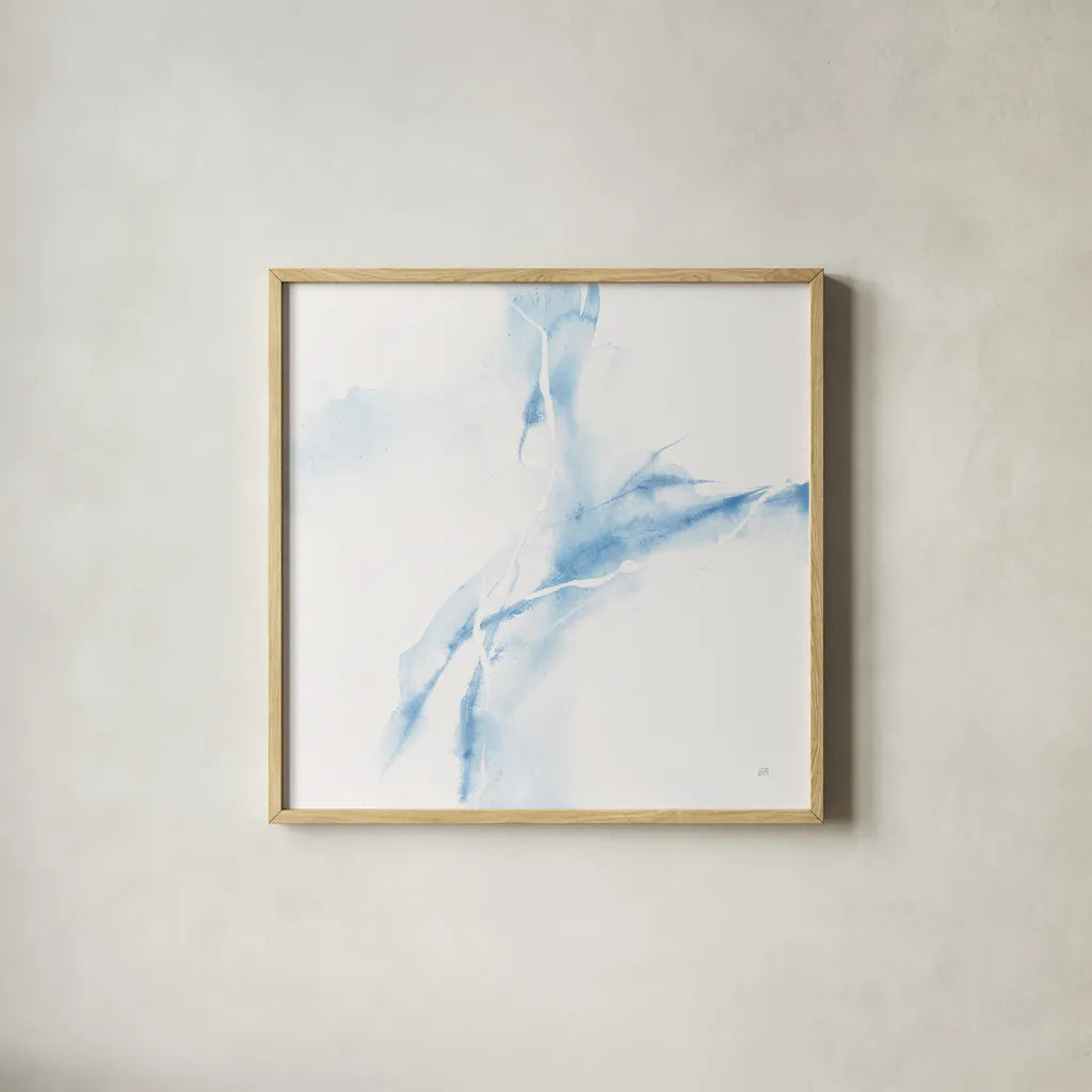 Marble Blue I by Chris Paschke. Shown in a natural wood glass frame for a timeless modern aesthetic. Available as an archival giclee rolled canvas, fine art paper, or poster print. SKU 92789a.