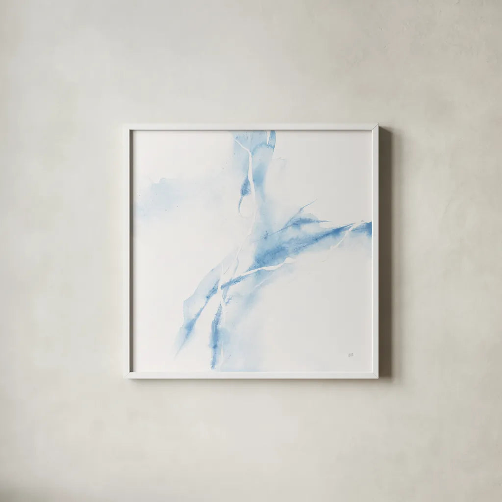 Marble Blue I by Chris Paschke. Shown in a crisp white glass frame for a clean and minimalist style. Available as an archival giclee rolled canvas, fine art paper, or poster print. SKU 92789a.