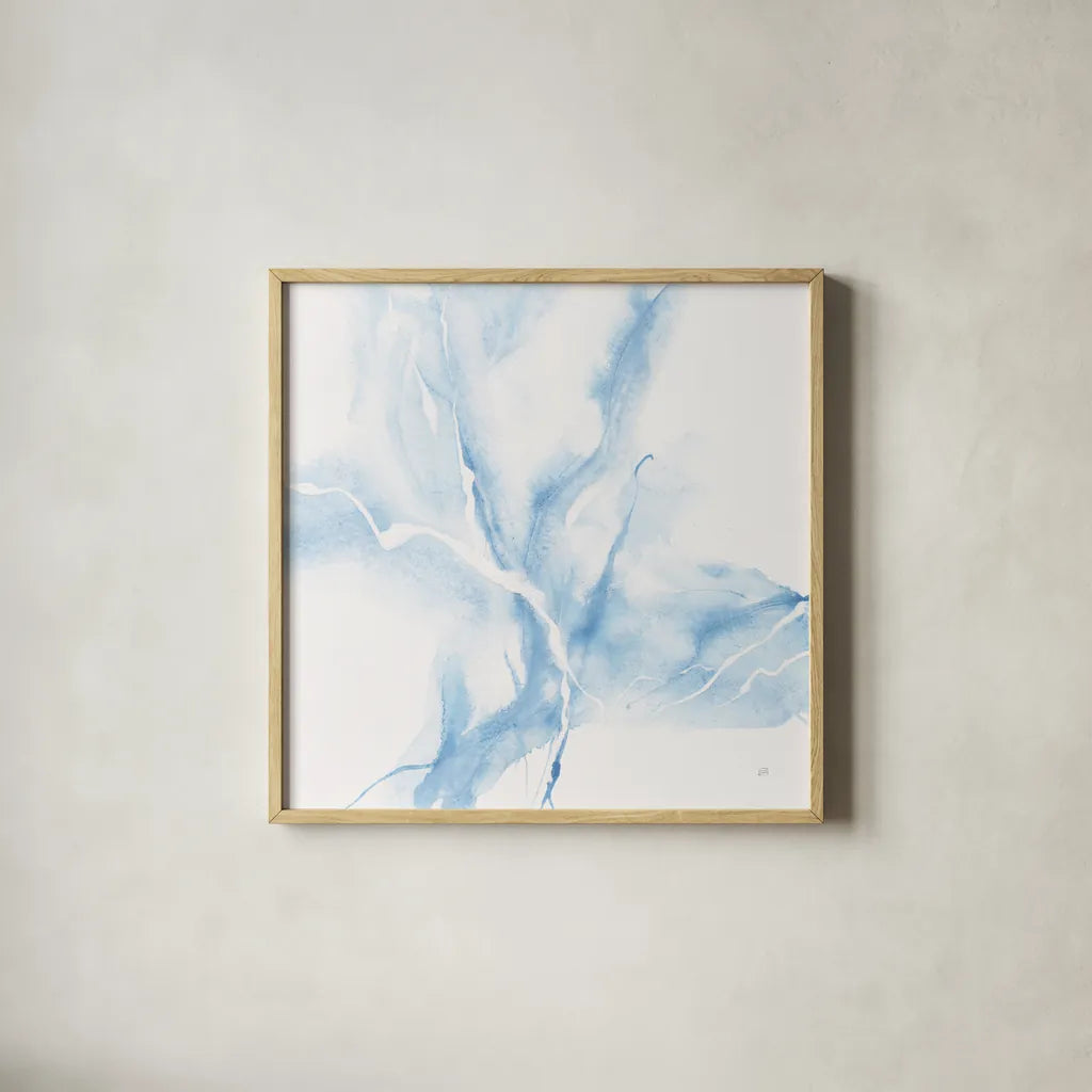 Marble Blue III by Chris Paschke. Shown in a natural wood glass frame for a timeless modern aesthetic. Available as an archival giclee rolled canvas, fine art paper, or poster print. SKU 92791a.