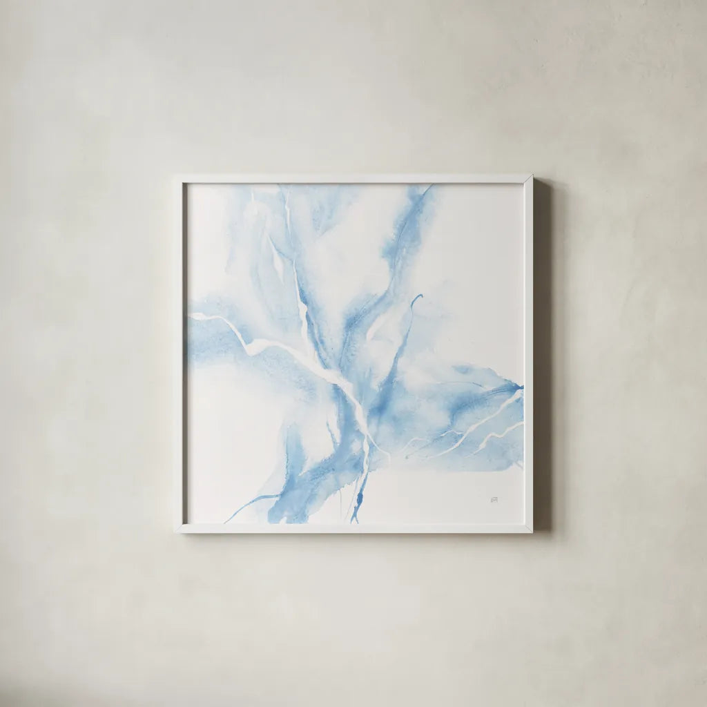 Marble Blue III by Chris Paschke. Shown in a crisp white glass frame for a clean and minimalist style. Available as an archival giclee rolled canvas, fine art paper, or poster print. SKU 92791a.