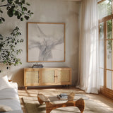 Marble Grey III by Chris Paschke. Shown in a natural wood frame in a cozy modern living room. Available as an archival giclee rolled canvas, fine art paper, or poster print. SKU 92787a.