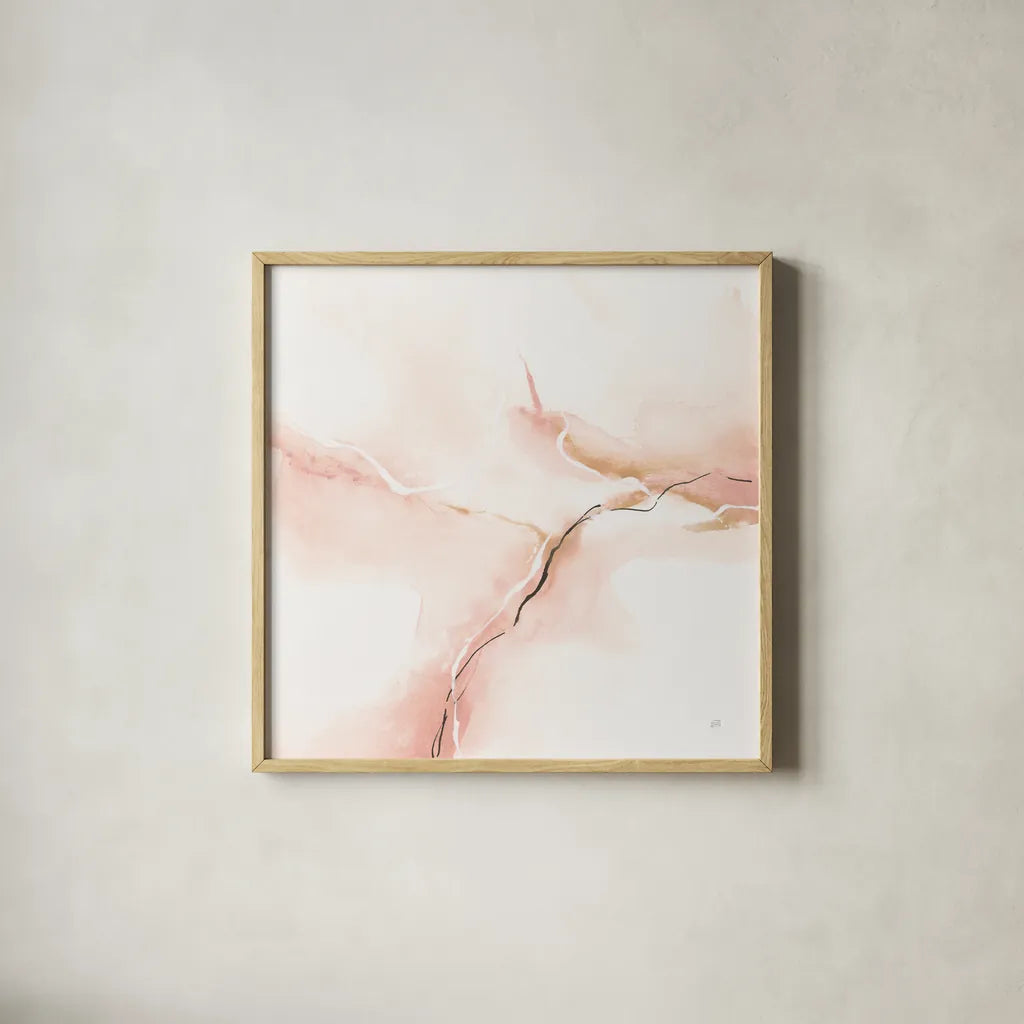 Marble Pink I by Chris Paschke. Shown in a natural wood glass frame for a timeless modern aesthetic. Available as an archival giclee rolled canvas, fine art paper, or poster print. SKU 92793a.