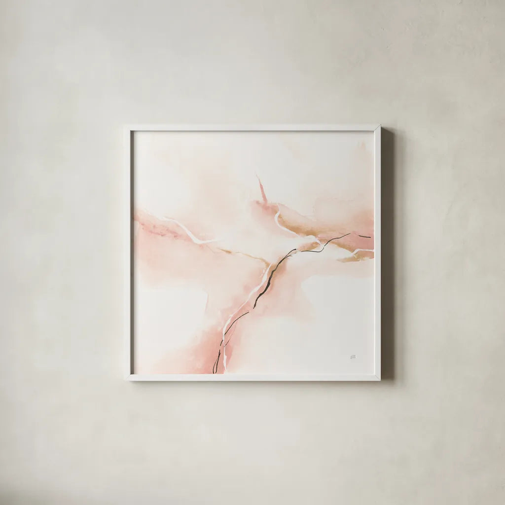 Marble Pink I by Chris Paschke. Shown in a crisp white glass frame for a clean and minimalist style. Available as an archival giclee rolled canvas, fine art paper, or poster print. SKU 92793a.