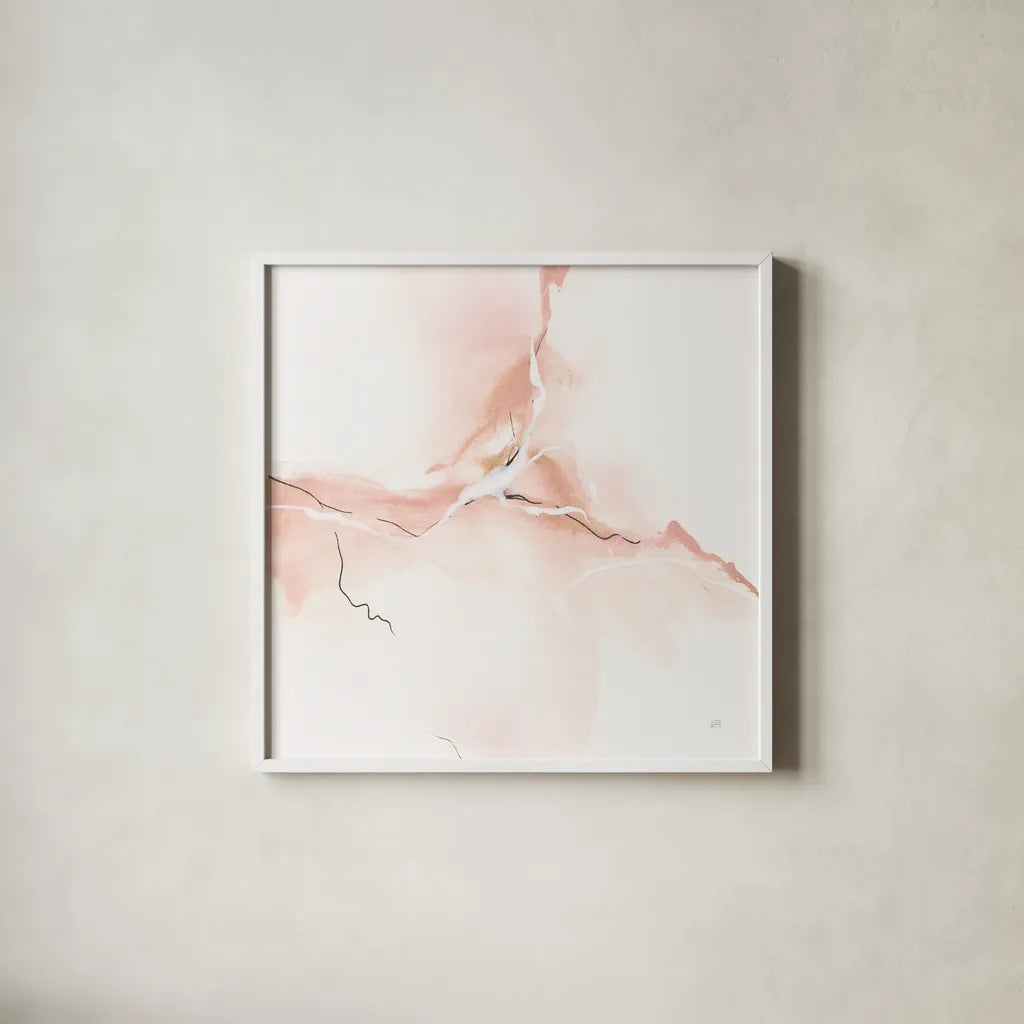 Marble Pink II by Chris Paschke. Shown in a crisp white glass frame for a clean and minimalist style. Available as an archival giclee rolled canvas, fine art paper, or poster print. SKU 92794a.