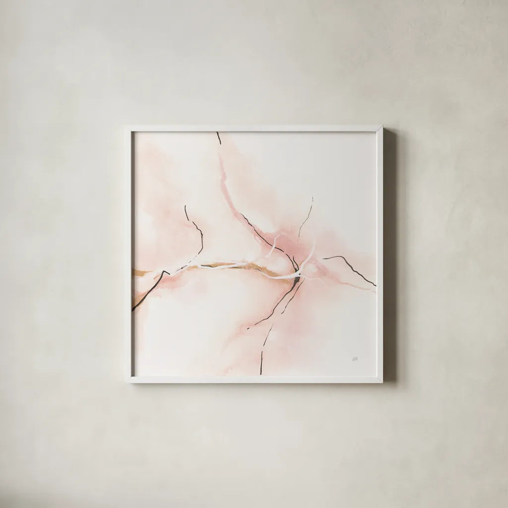 Marble Pink III by Chris Paschke. Shown in a crisp white glass frame for a clean and minimalist style. Available as an archival giclee rolled canvas, fine art paper, or poster print. SKU 92795a.
