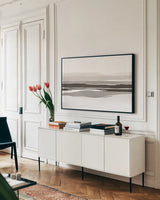 Marbled Gray IV by Chris Paschke. shown as a framed stretched canvas in a living room above a console. Available as a archival giclee rolled canvas, fine art paper, or poster print. SKU 71871i.