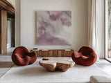 Mauve Indigo Flow II by Chris Paschke. Shown as extra-large giant wall art in a modern living room. Available as an archival giclee rolled canvas, fine art paper, or poster print. SKU 50125a.
