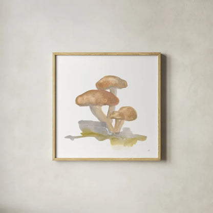 Mellow Mushrooms IV by Chris Paschke. Shown in a natural wood glass frame for a timeless modern aesthetic. Available as an archival giclee rolled canvas, fine art paper, or poster print. SKU 84542a.