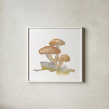 Mellow Mushrooms IV by Chris Paschke. Shown in a crisp white glass frame for a clean and minimalist style. Available as an archival giclee rolled canvas, fine art paper, or poster print. SKU 84542a.
