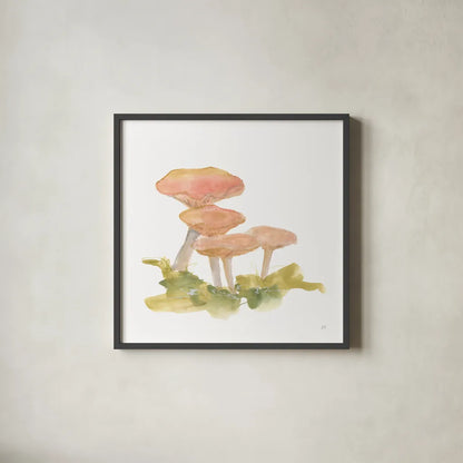 Mellow Mushrooms VI by Chris Paschke. Shown in a sleek black glass frame for a contemporary gallery look. Available as an archival giclee rolled canvas, fine art paper, or poster print. SKU 84544a.