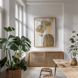 Metallic Texture Tall III by Chris Paschke. shown as a print in a natural wood frame in a dining room. Available as a archival giclee rolled canvas, fine art paper, or poster print. SKU 94778h.