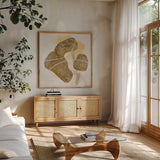 Metallic Textures III by Chris Paschke. Shown in a natural wood frame in a cozy modern living room. Available as an archival giclee rolled canvas, fine art paper, or poster print. SKU 94782a.