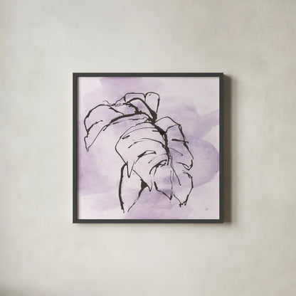 Midnight Plum Leaf I by Chris Paschke. Shown in a sleek black glass frame for a contemporary gallery look. Available as an archival giclee rolled canvas, fine art paper, or poster print. SKU 91454a.