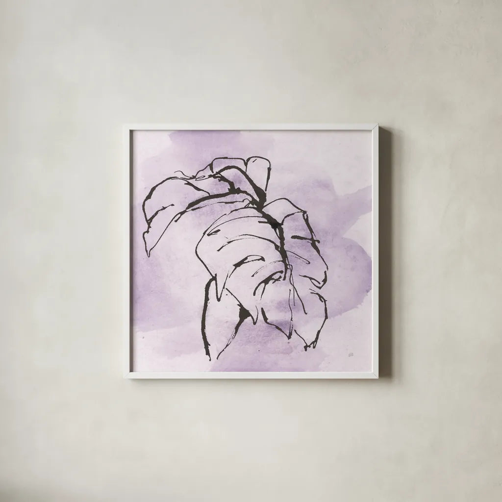 Midnight Plum Leaf I by Chris Paschke. Shown in a crisp white glass frame for a clean and minimalist style. Available as an archival giclee rolled canvas, fine art paper, or poster print. SKU 91454a.