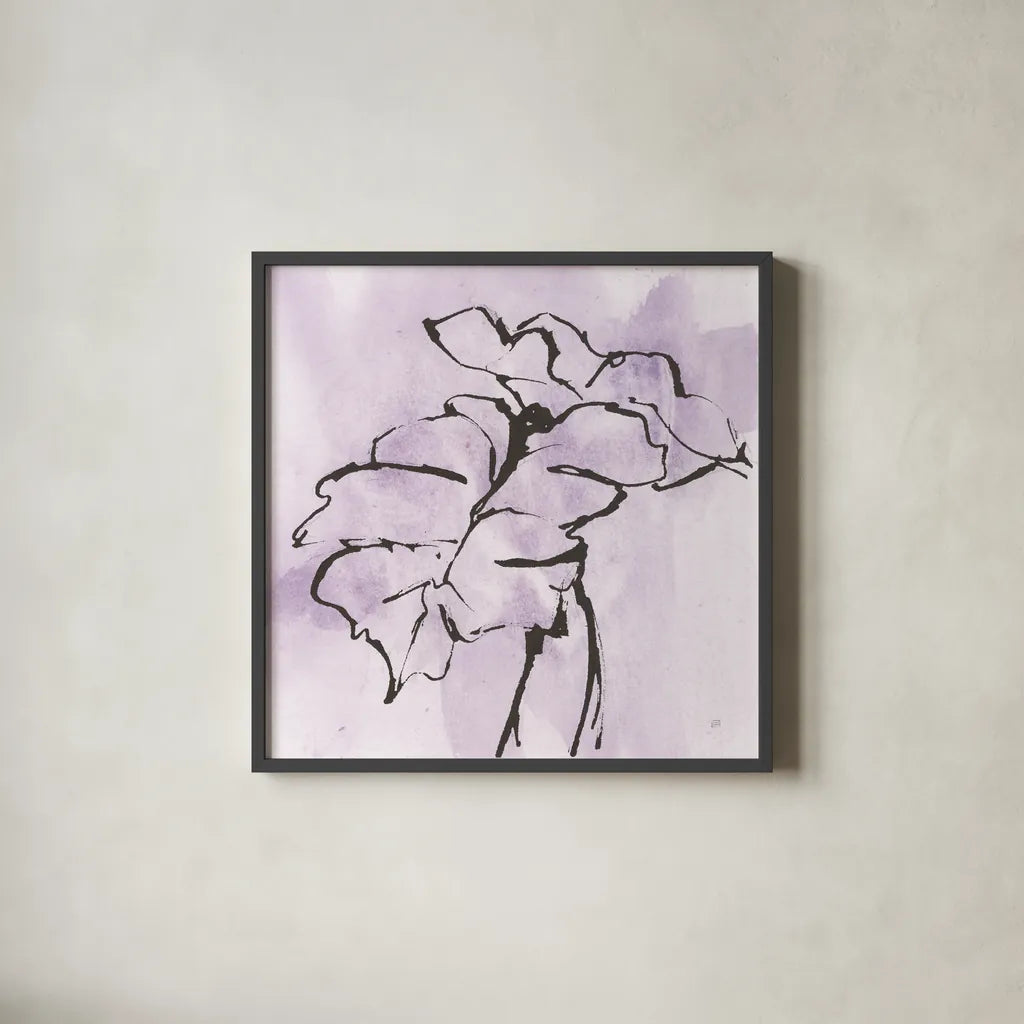 Midnight Plum Leaf II by Chris Paschke. Shown in a sleek black glass frame for a contemporary gallery look. Available as an archival giclee rolled canvas, fine art paper, or poster print. SKU 91455a.