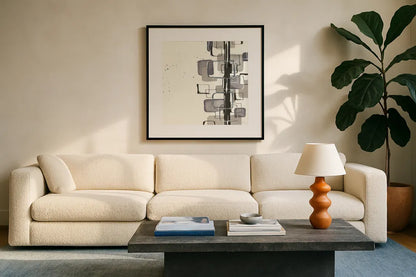 Mind Games II by Chris Paschke. Displayed in a glass frame with matte in a clean modern living room. Available as an archival giclee rolled canvas, fine art paper, or poster print. SKU 32522a.