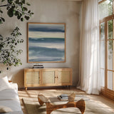 Mint Dawn I by Chris Paschke. Shown in a natural wood frame in a cozy modern living room. Available as an archival giclee rolled canvas, fine art paper, or poster print. SKU 33976a.