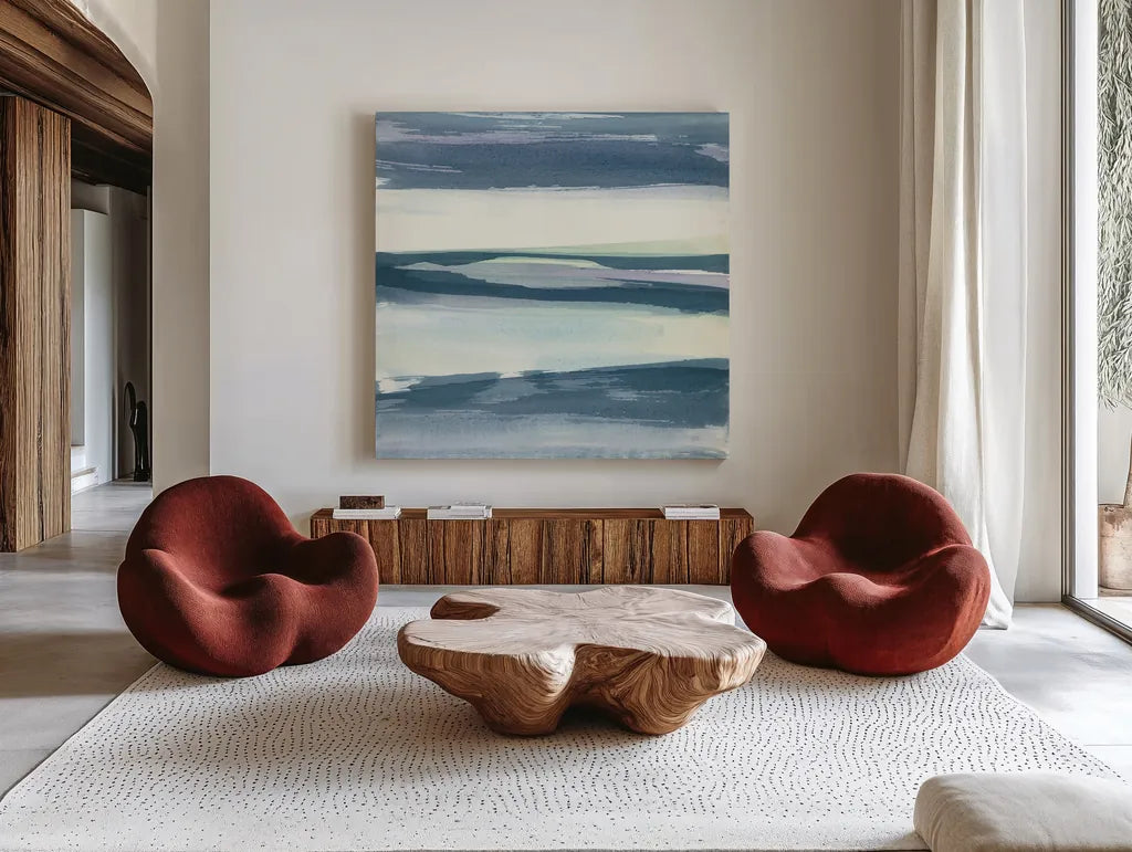 Mint Dawn II by Chris Paschke. Shown as extra-large giant wall art in a modern living room. Available as an archival giclee rolled canvas, fine art paper, or poster print. SKU 33977a.