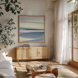 Mint Dawn III by Chris Paschke. Shown in a natural wood frame in a cozy modern living room. Available as an archival giclee rolled canvas, fine art paper, or poster print. SKU 33978a.