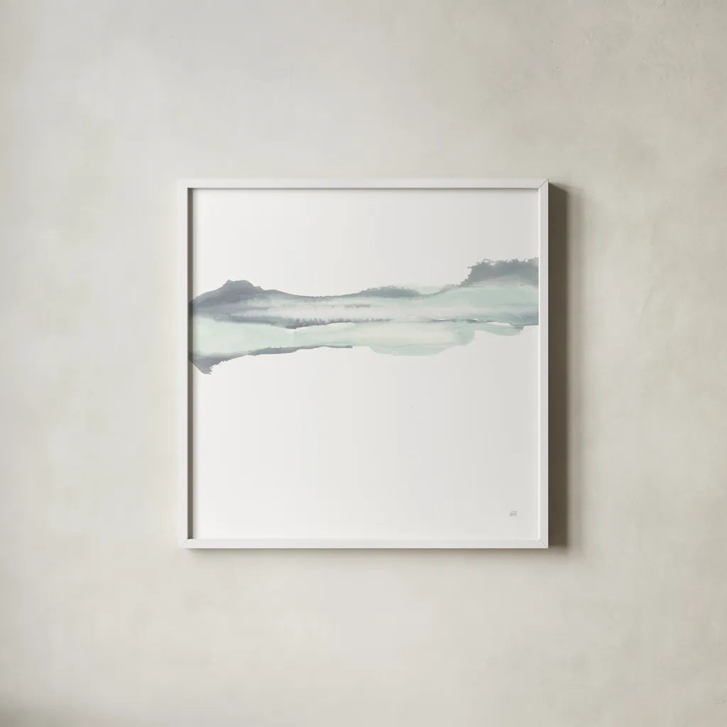 Mint Slate II by Chris Paschke. Shown in a crisp white glass frame for a clean and minimalist style. Available as an archival giclee rolled canvas, fine art paper, or poster print. SKU 68166a.