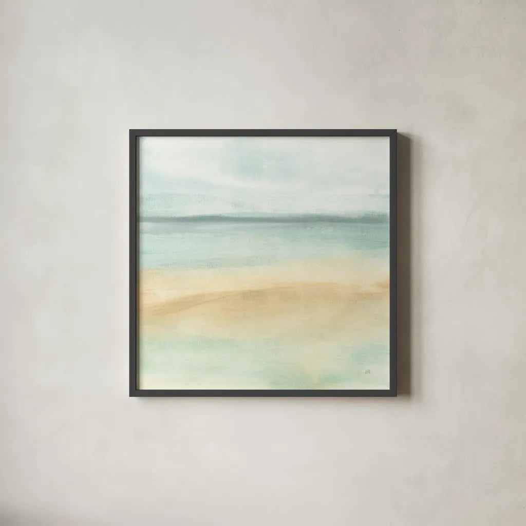 Mint and Sand I by Chris Paschke. Shown in a sleek black glass frame for a contemporary gallery look. Available as an archival giclee rolled canvas, fine art paper, or poster print. SKU 68151a.