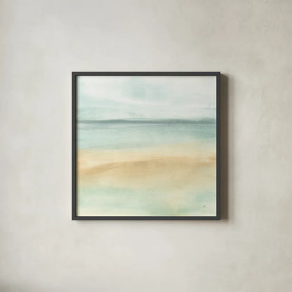Mint and Sand I by Chris Paschke. Shown in a sleek black glass frame for a contemporary gallery look. Available as an archival giclee rolled canvas, fine art paper, or poster print. SKU 68151a.