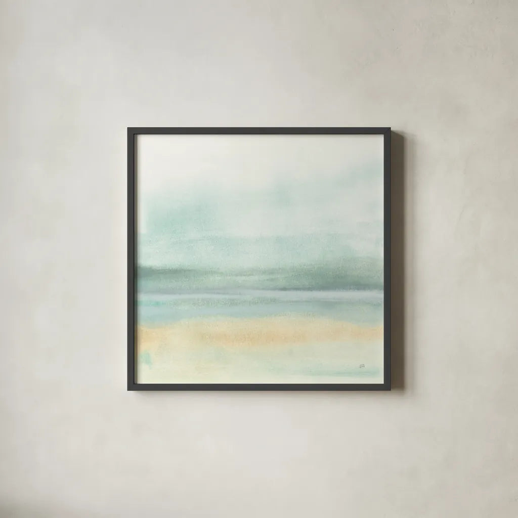 Mint and Sand II by Chris Paschke. Shown in a sleek black glass frame for a contemporary gallery look. Available as an archival giclee rolled canvas, fine art paper, or poster print. SKU 68152a.