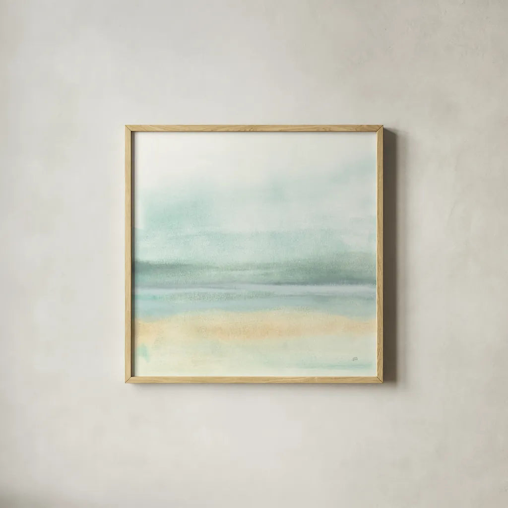 Mint and Sand II by Chris Paschke. Shown in a natural wood glass frame for a timeless modern aesthetic. Available as an archival giclee rolled canvas, fine art paper, or poster print. SKU 68152a.