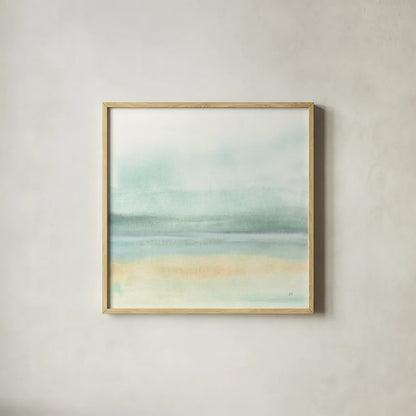 Mint and Sand II by Chris Paschke. Shown in a natural wood glass frame for a timeless modern aesthetic. Available as an archival giclee rolled canvas, fine art paper, or poster print. SKU 68152a.
