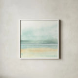 Mint and Sand II by Chris Paschke. Shown in a crisp white glass frame for a clean and minimalist style. Available as an archival giclee rolled canvas, fine art paper, or poster print. SKU 68152a.