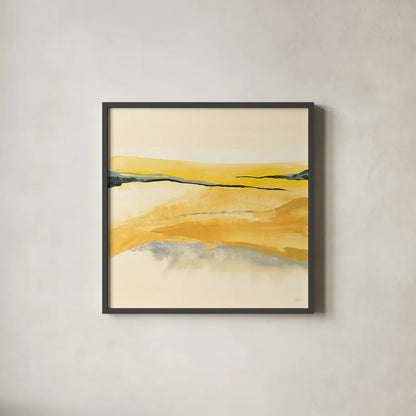 Mist and Gold I by Chris Paschke. Shown in a sleek black glass frame for a contemporary gallery look. Available as an archival giclee rolled canvas, fine art paper, or poster print. SKU 39675a.