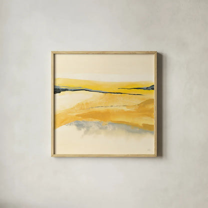 Mist and Gold I by Chris Paschke. Shown in a natural wood glass frame for a timeless modern aesthetic. Available as an archival giclee rolled canvas, fine art paper, or poster print. SKU 39675a.