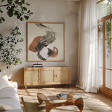 Mixed Modern I by Chris Paschke. Shown in a natural wood frame in a cozy modern living room. Available as an archival giclee rolled canvas, fine art paper, or poster print. SKU 84549a.