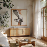 Mixed Modern II by Chris Paschke. Shown in a natural wood frame in a cozy modern living room. Available as an archival giclee rolled canvas, fine art paper, or poster print. SKU 84550a.